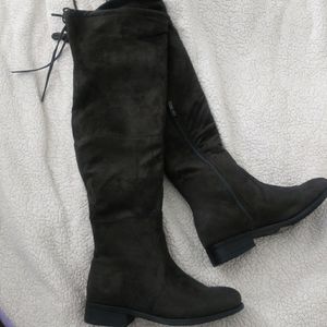 Gray knee high boots